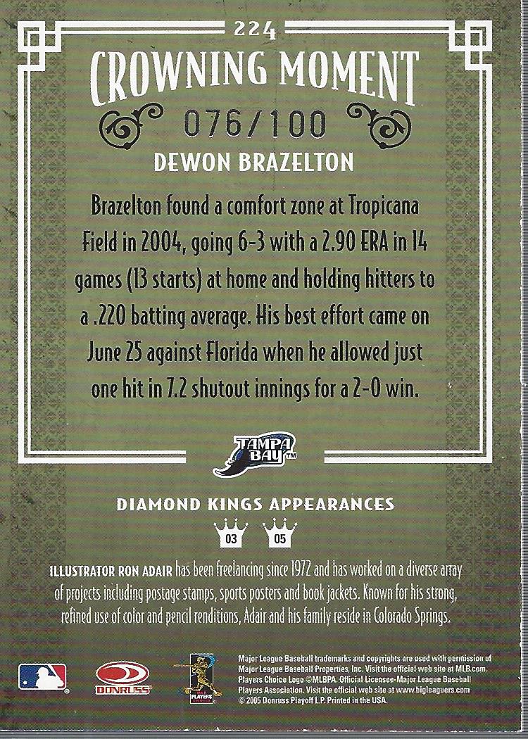 2005 Diamond Kings Signature Bronze #224 Dewon Brazelton/100 back image