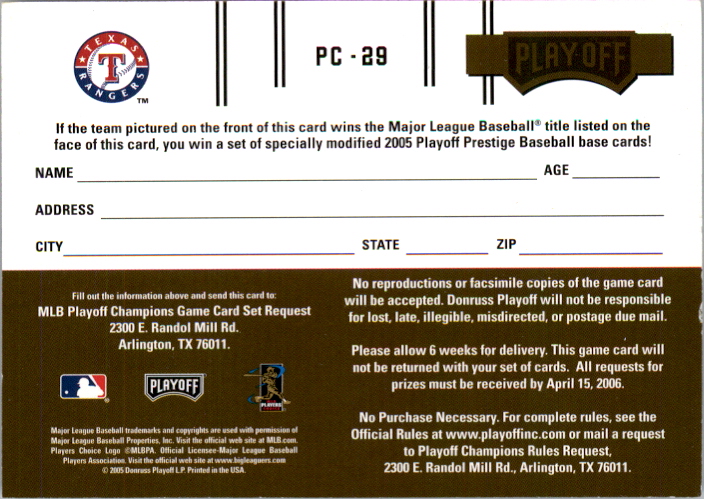 2005 Playoff Prestige Playoff Champions Combos Division #29 Michael Young/Mark Teixeira/Hank Blalock back image