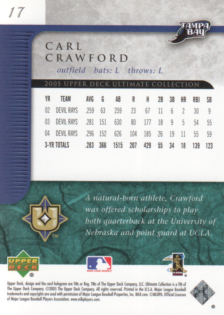 2005 Ultimate Collection #17 Carl Crawford back image