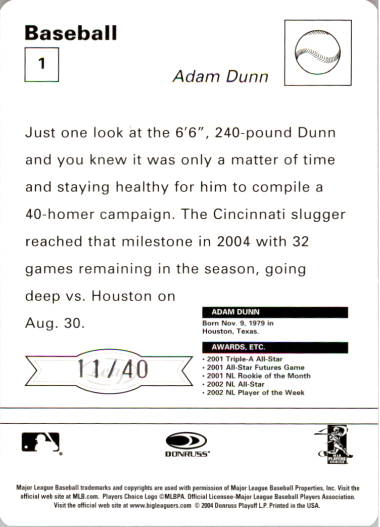 2005 Leaf Sportscasters 40 Red Running-Bat #1 Adam Dunn back image