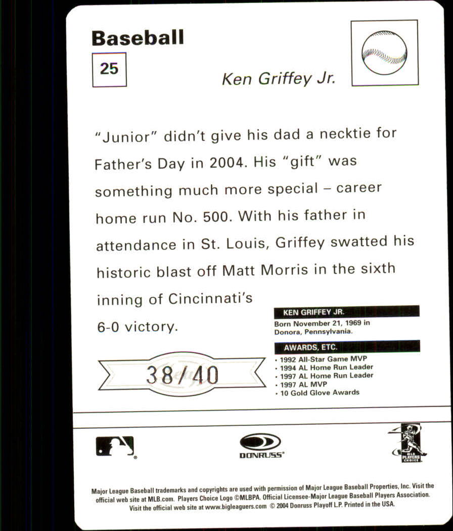 2005 Leaf Sportscasters 40 Teal Fielding-Glove #25 Ken Griffey Jr. back image