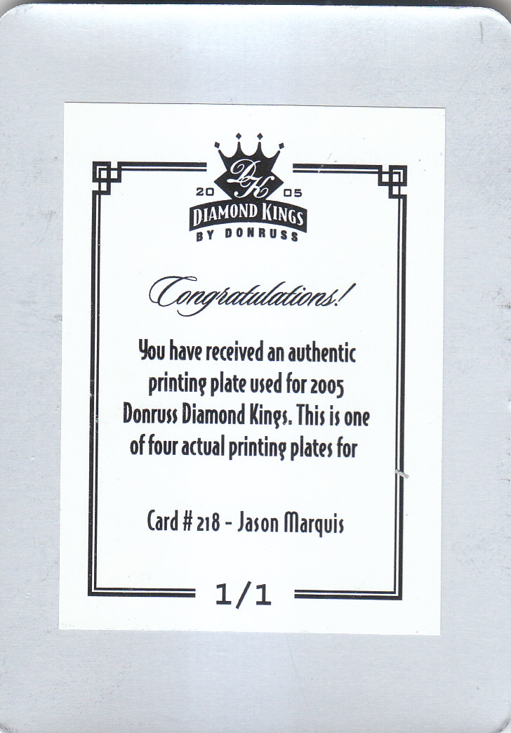2005 Diamond Kings Press Plates Magenta #218 Jason Marquis back image