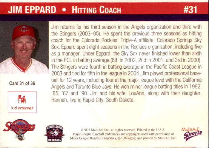 2005 Salt Lake Stingers Multi-Ad #31 Jim Eppard - NM - Gearhart Enterprises  Inc.