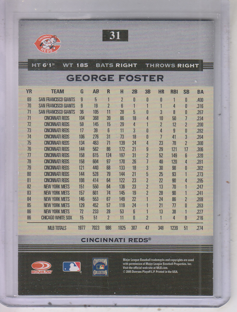 2005 Donruss Greats Signature Gold HoloFoil #31 George Foster T5 back image