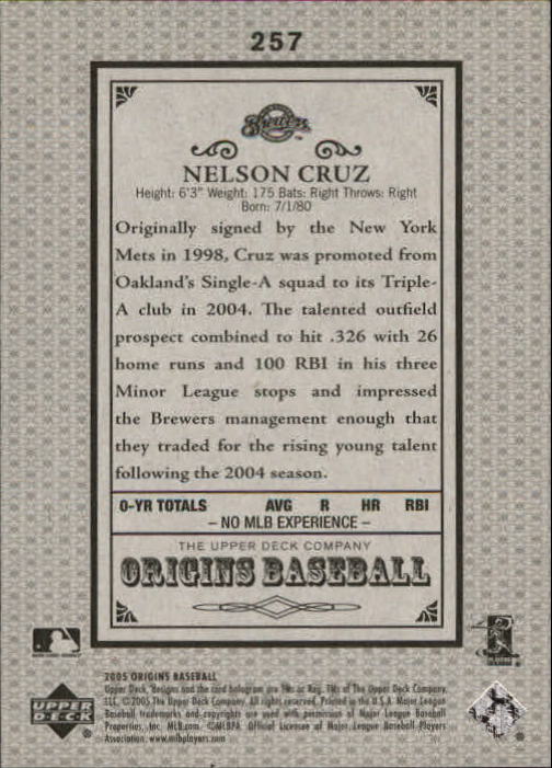 2005 Origins Old Judge Red #257 Nelson Cruz YS back image