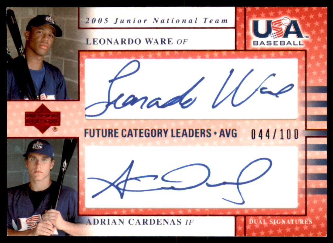 2005-06 USA Baseball Junior National Team Future Category Leaders Dual Signatures Blue #1 L.Ware/A.Cardenas