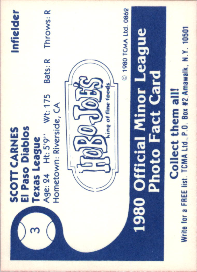 1980 El Paso Diablos TCMA #3 Scott Carnes back image