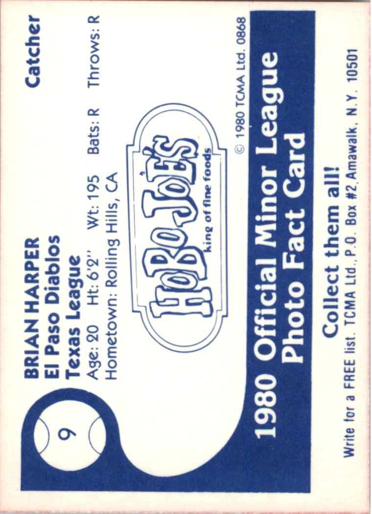 1980 El Paso Diablos TCMA #9 Brian Harper back image
