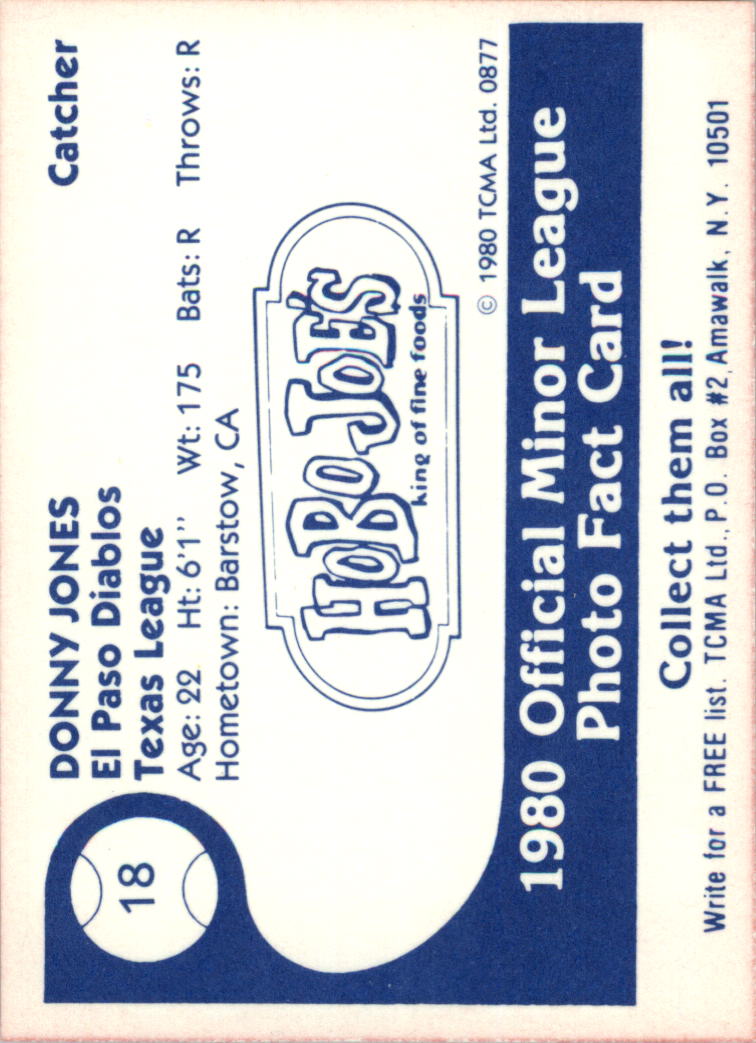 1980 El Paso Diablos TCMA #18 Donny Jones back image