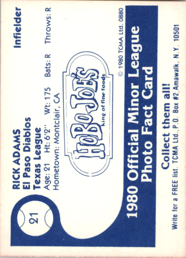 1980 El Paso Diablos TCMA #21 Rick Adams back image