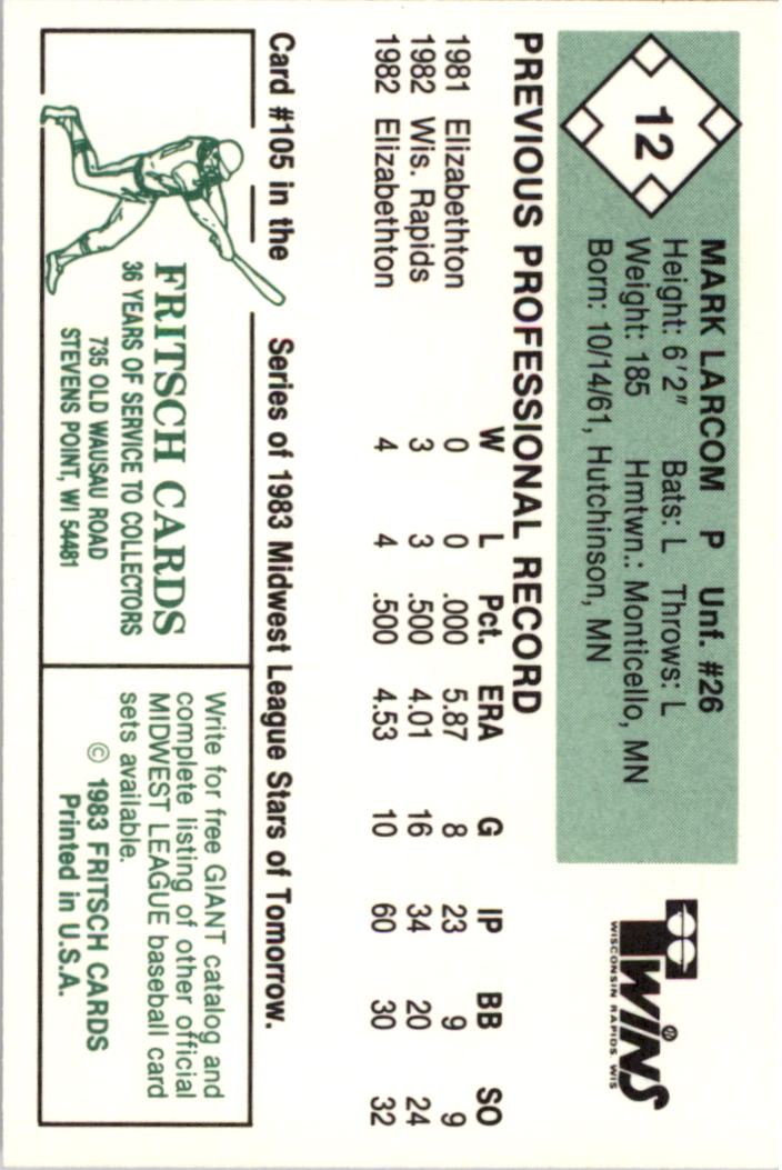 1983 Wisconsin Rapids Twins Fritsch 12 Mark NMMT