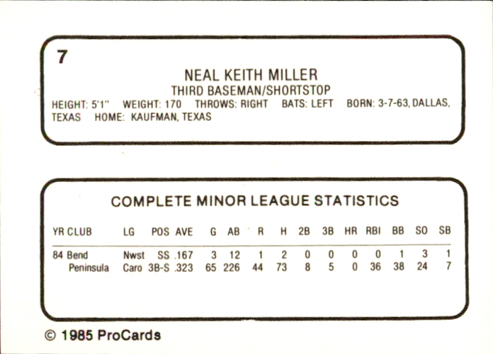 1985 Reading Phillies ProCards #7 Keith Miller back image