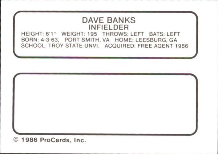 1986 Auburn Astros ProCards #2 Dave Banks back image