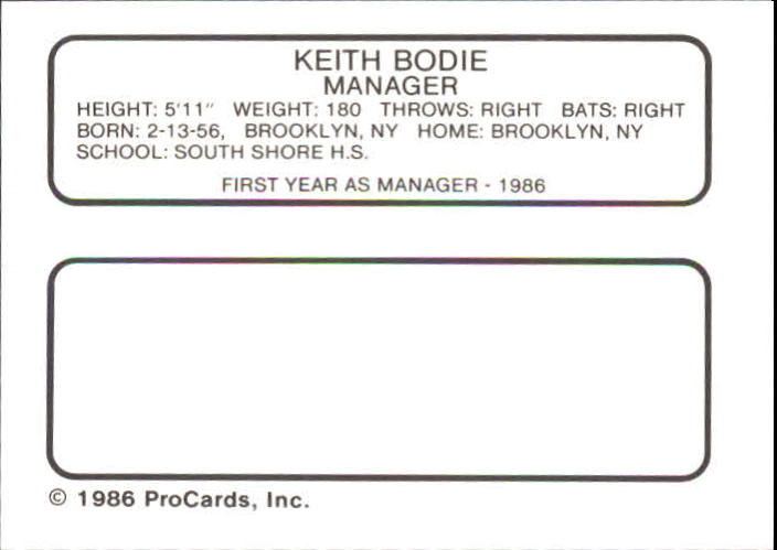 1986 Auburn Astros ProCards #3 Keith Bodie MG back image
