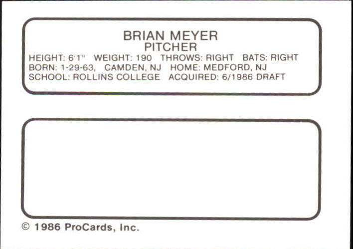1986 Auburn Astros ProCards #16 Brian Meyer back image