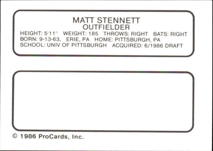 1986 Auburn Astros ProCards #24 Matt Stennett back image