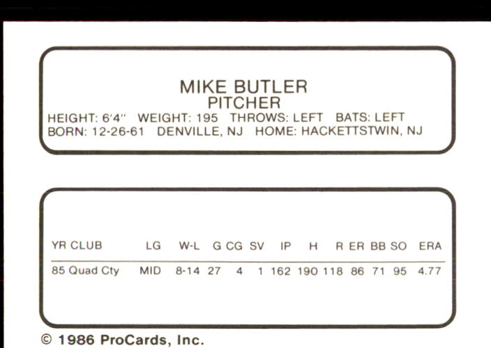 1986 Palm Springs Angels ProCards #5 Mike Butler back image