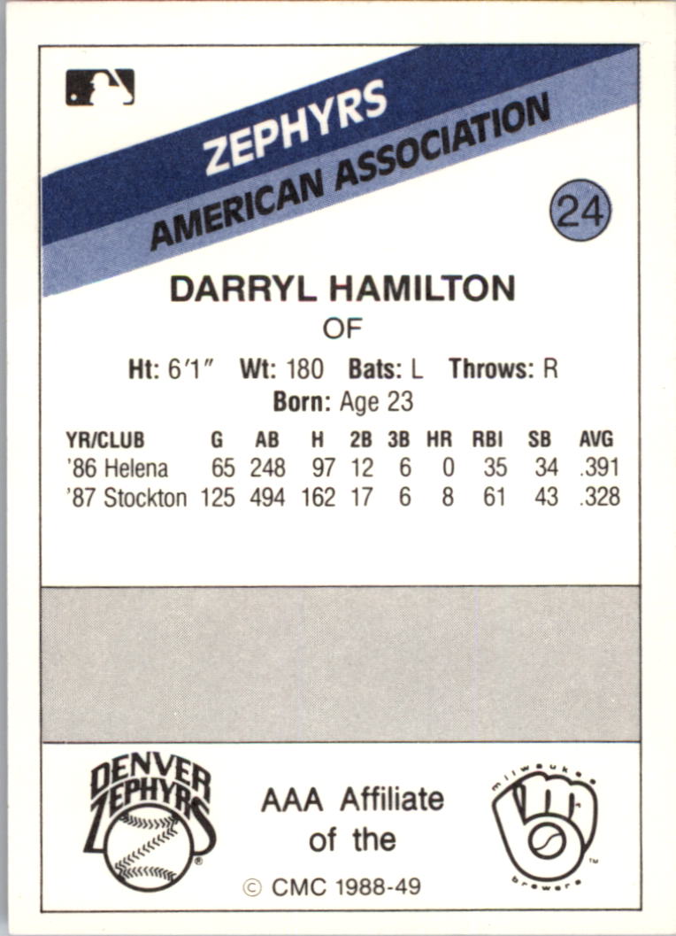 1988 Denver Zephyrs CMC #24 Darryl Hamilton back image