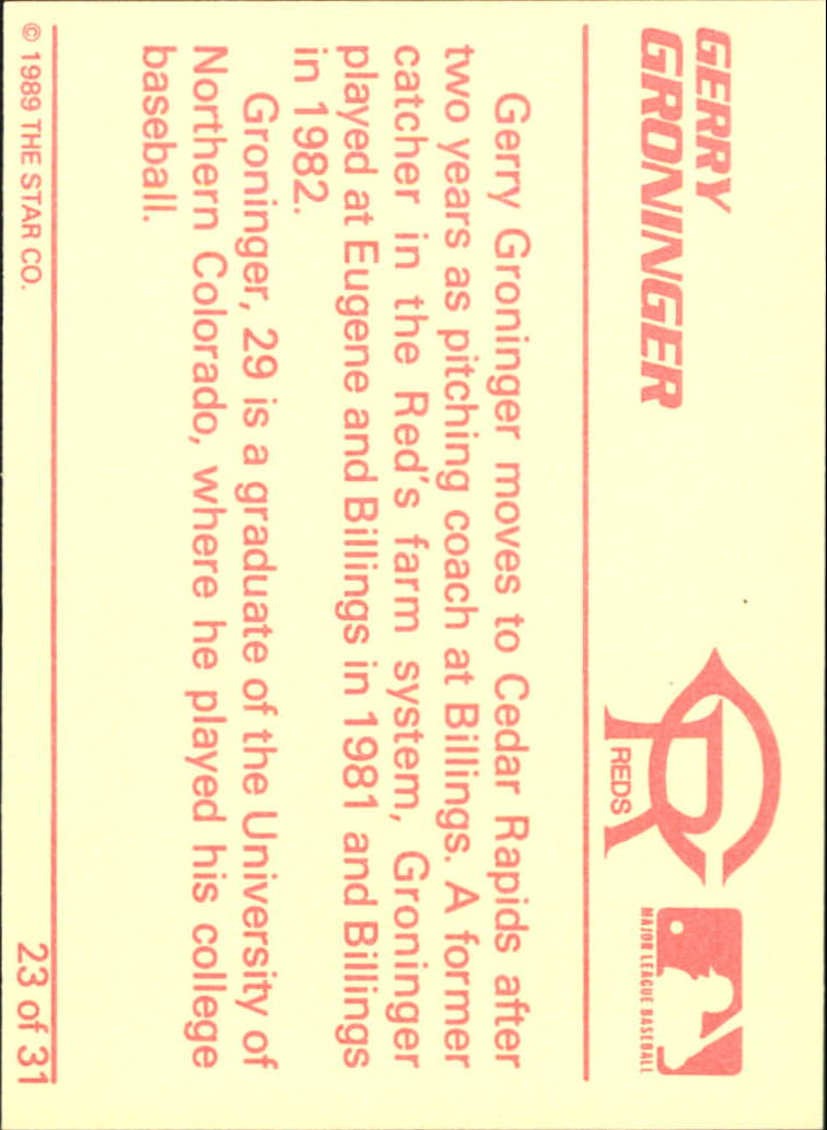 1989 Cedar Rapids Reds Star #23 Gerry Groninger CO back image