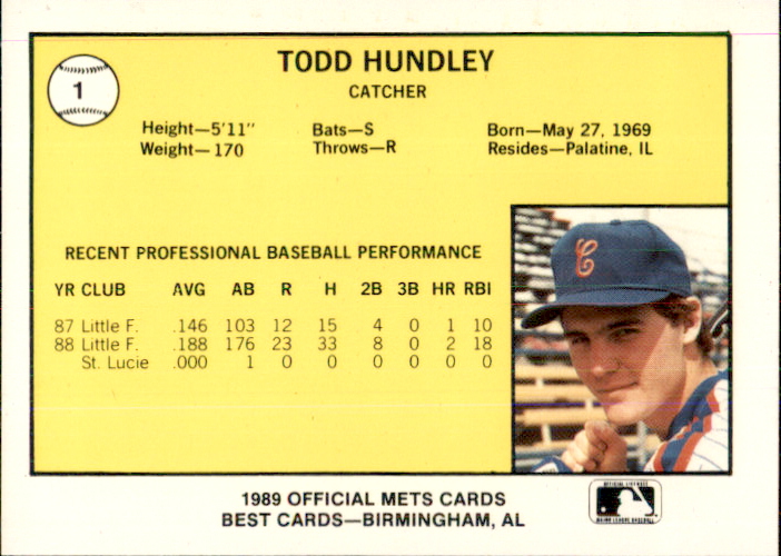 1989 Columbia Mets Best #1 Todd Hundley back image