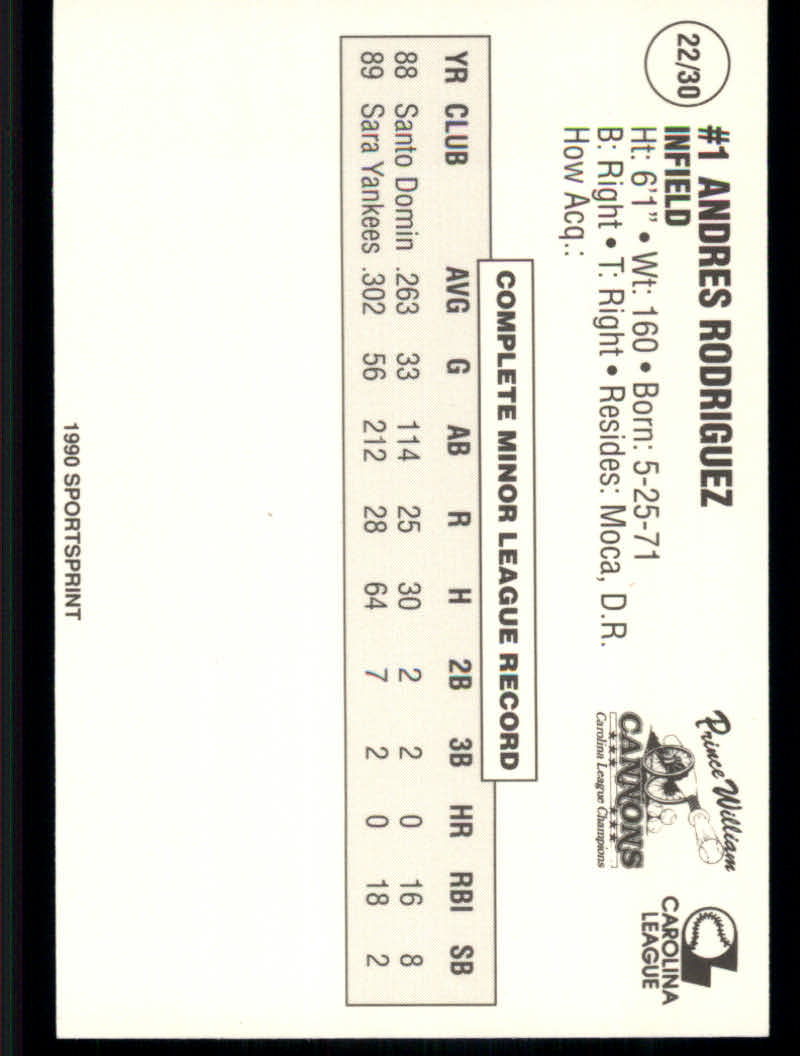 1990 Prince William Cannons Team Issue Baseball Cards - Picture 45 of 61