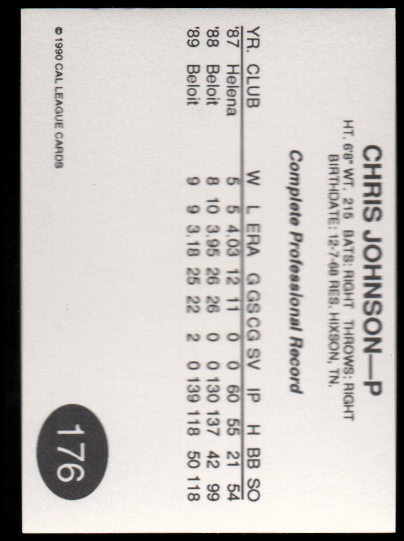 1990 Stockton Ports Cal League Cards #176 Chris Johnson back image