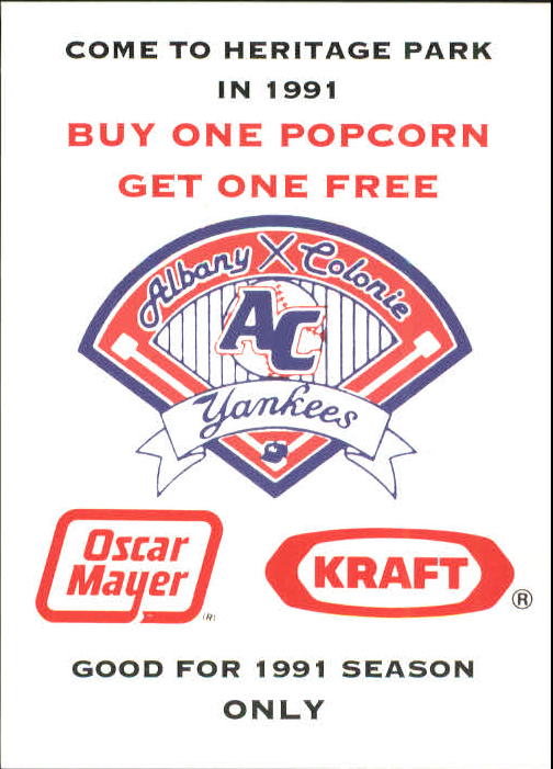 1991 Albany Yankees Classic/Best Kraft 6 Coupon Card NMMT Burbank