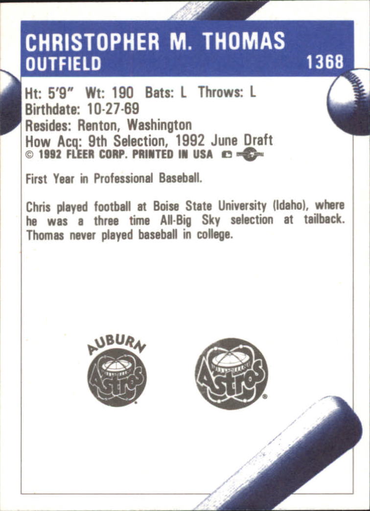 1992 Auburn Astros Fleer/ProCards #1368 Chris Thomas back image