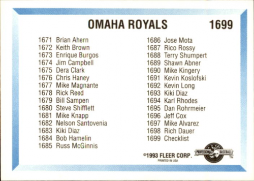 1993 Omaha Royals Fleer/ProCards #1699 Checklist
