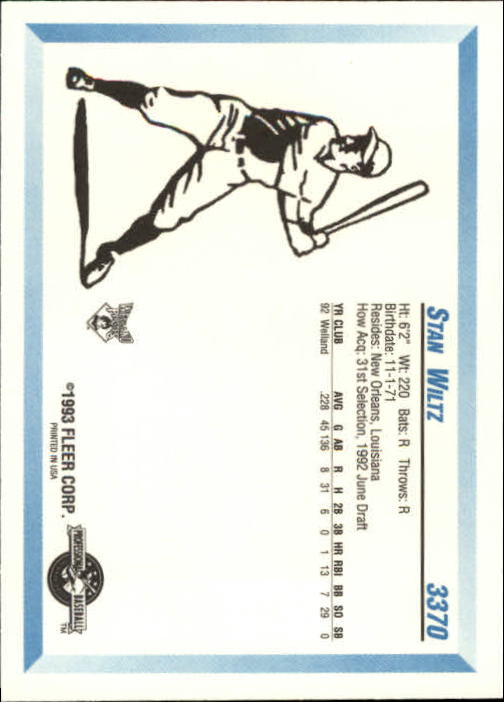 1993 Welland Pirates Fleer/ProCards #3370 Stan Wiltz