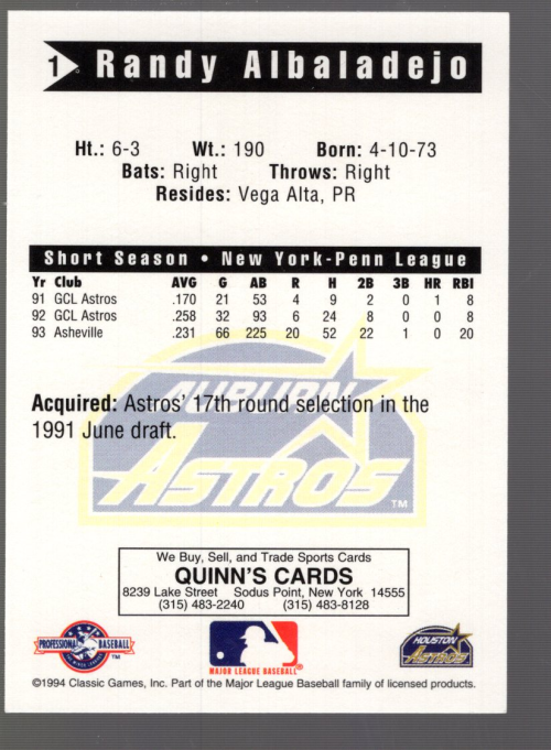 B6356- 1994 Classic Minor League Baseball Cards G1 -You Pick- 15+ FREE US SHIP - Picture 7 of 107