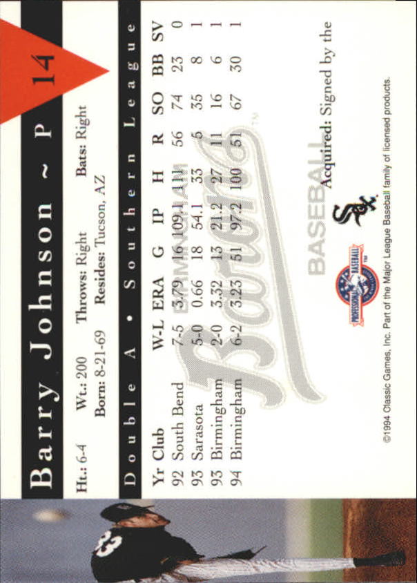 1994 Birmingham Barons Classic #14 Barry Johnson back image
