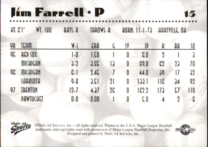 1997 Double-A All-Stars Multi-Ad #15 Jim Farrell back image