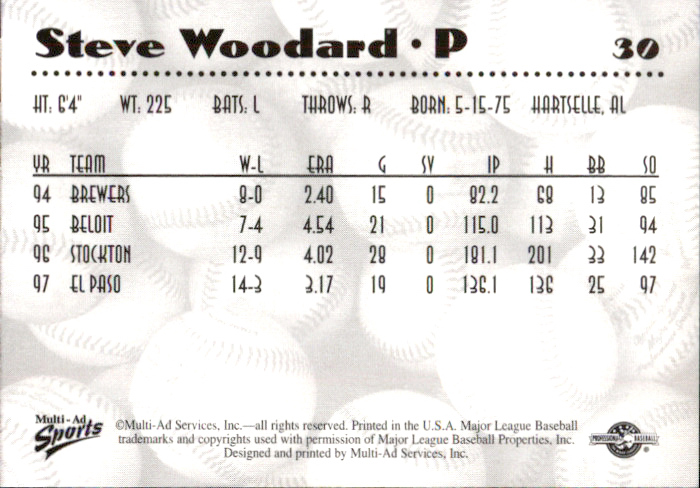 1997 Double-A All-Stars Multi-Ad #30 Steve Woodard back image