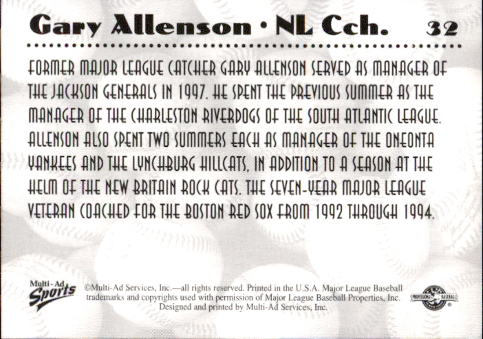 1997 Double-A All-Stars Multi-Ad #32 Gary Allenson NL CO back image