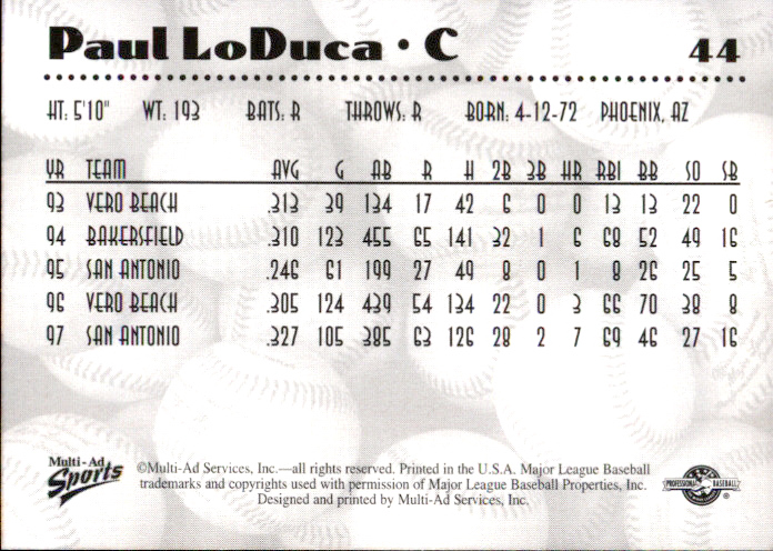 1997 Double-A All-Stars Multi-Ad #44 Paul LoDuca back image