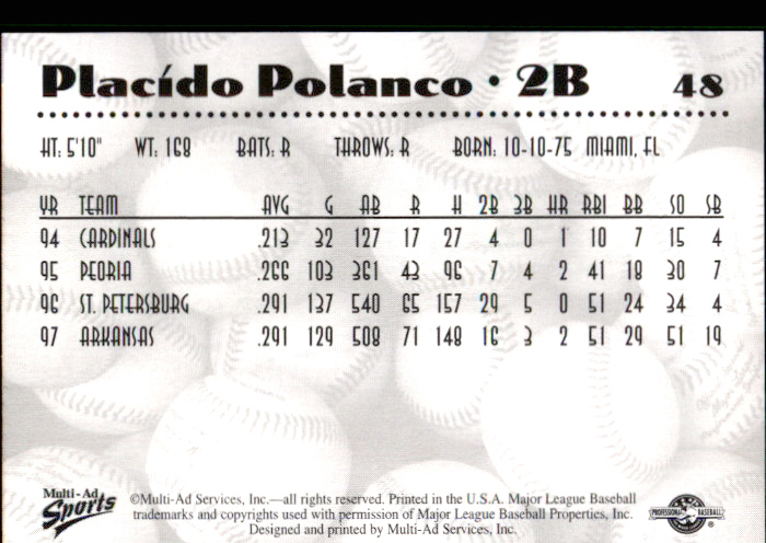 1997 Double-A All-Stars Multi-Ad #48 Placido Polanco back image