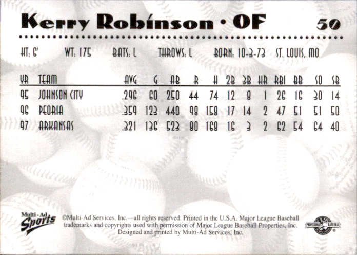 1997 Double-A All-Stars Multi-Ad #50 Kerry Robinson back image