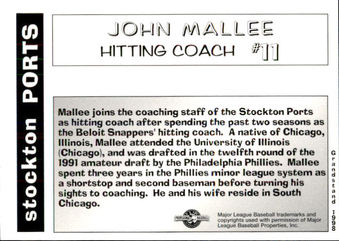 1998 Stockton Ports Grandstand #19 John Mallee CO back image