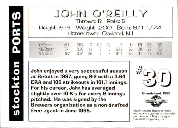 1998 Stockton Ports Grandstand #21 John O'Reilly back image