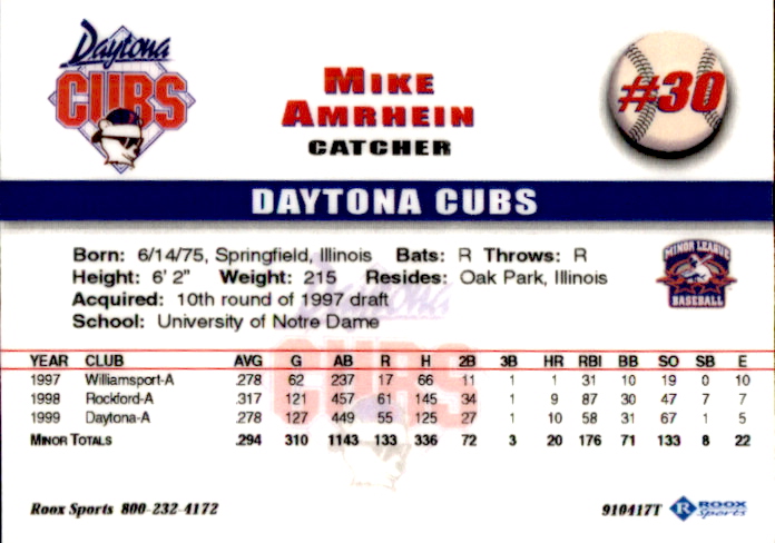 1999 Daytona Cubs Roox #2 Mike Amrhein - NM