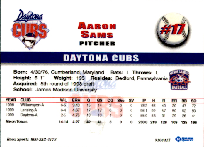 1999 Daytona Cubs Roox #26 Aaron Sams - NM