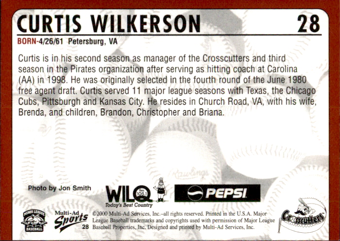 2000 Williamsport Crosscutters Multi-Ad #28 Curtis Wilkerson MG back image