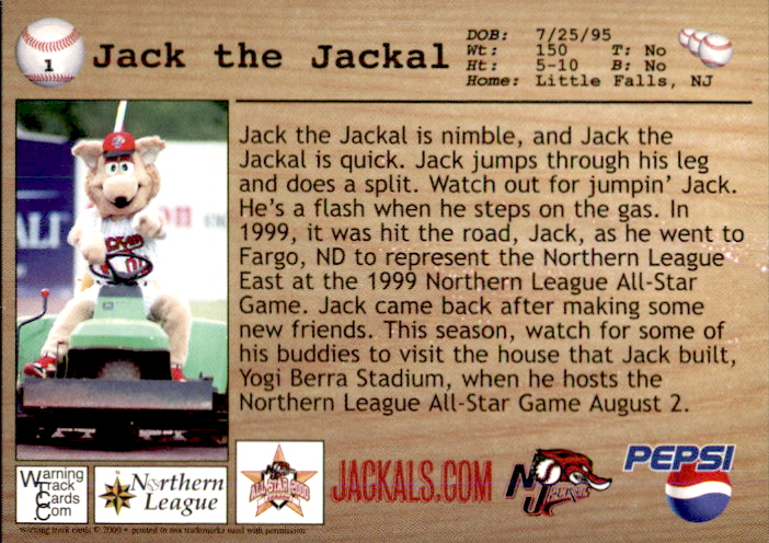 2000 New Jersey Jackals Warning Track #1 Jack the Jackal MASCOT