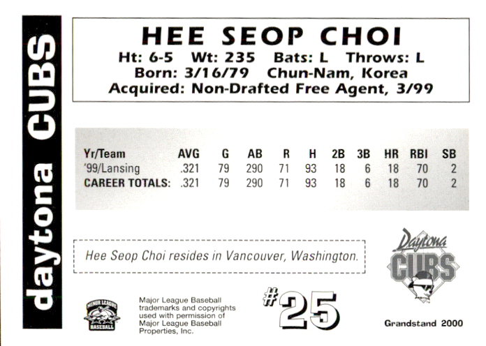 Hee Seop Choi Korean Baseball Card and More Cubs Customs - One