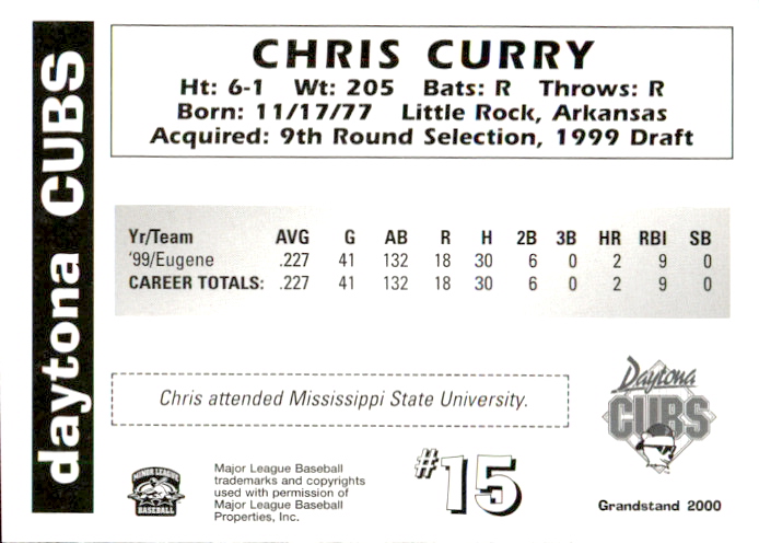 2000 Daytona Cubs Grandstand #7 Chris Curry Little Rock