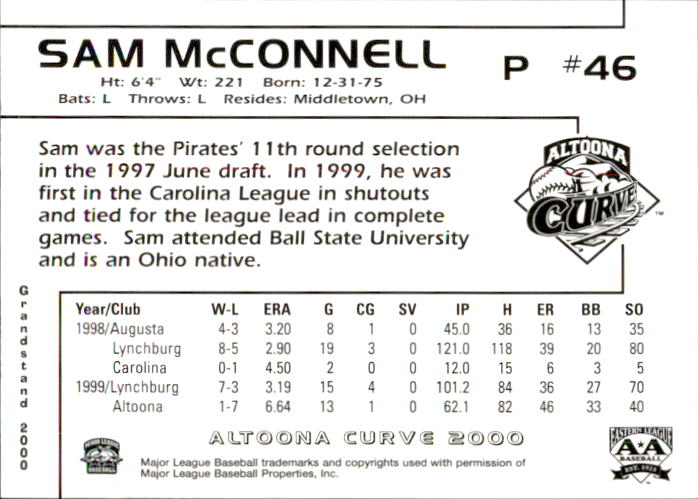2000 Altoona Curve Grandstand #22 Sam McConnell back image