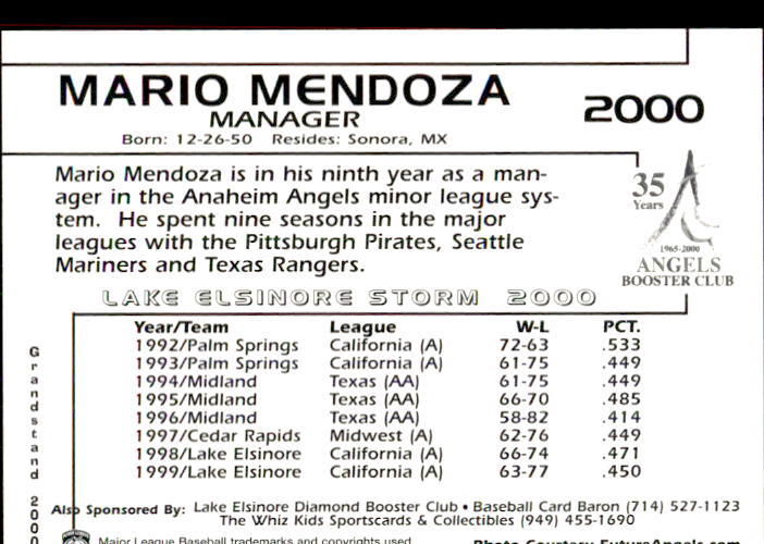 2000 Lake Elsinore Storm Grandstand #24 Mario Mendoza MG back image