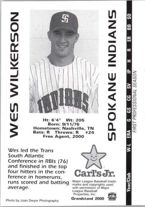 2000 Spokane Indians Grandstand #37 Wes Wilkerson back image