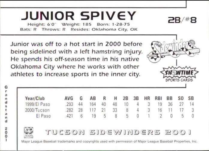 2001 Tucson Sidewinders Grandstand #27 Junior Spivey back image